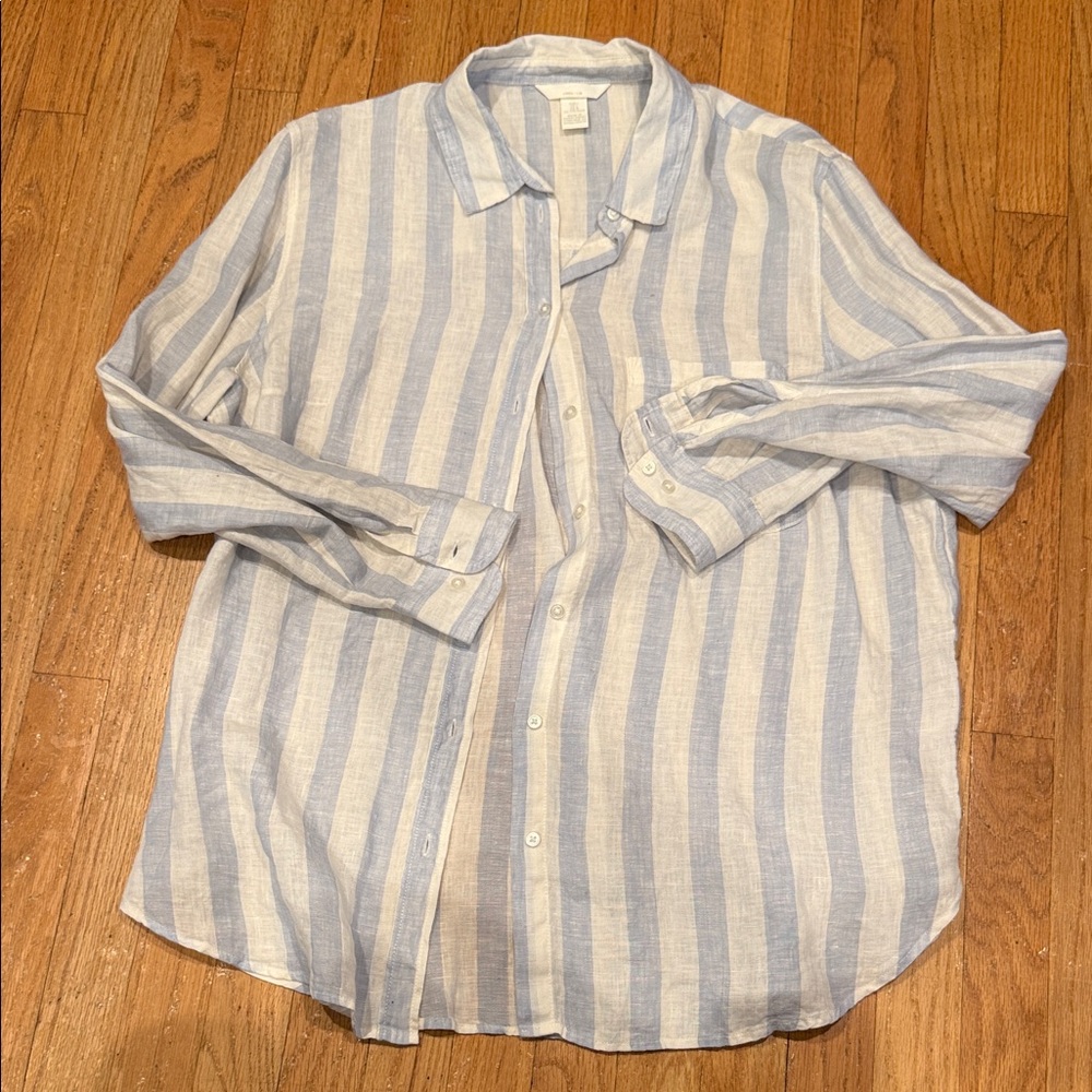 Blue and White Striped Button-Up Shirt